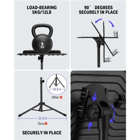 Sheet Music Stand with Light, DMS-1 Portable Metal Music Stand, Tabletop - Picture 5 of 7
